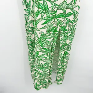 Zara Womens Green Resort Tropical Leaf Print Strapless Linen Blend Midi Dress‎ S thumbnail 4