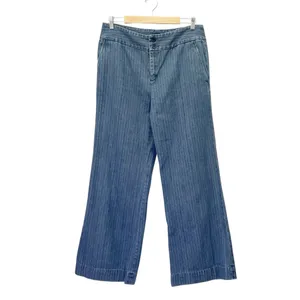 Ralph Lauren Jeans Co Pinstripe Denim Wide Leg Trouser Blue Cotton Size 10 VTG thumbnail 2