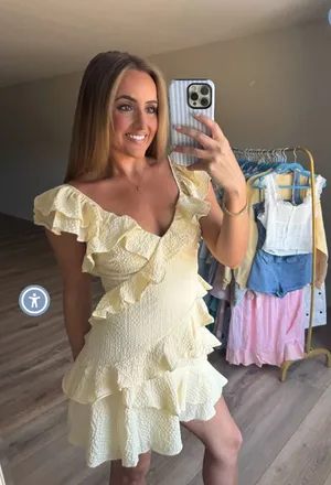 Oh So Purdy Yellow Ruffle Dress thumbnail 1