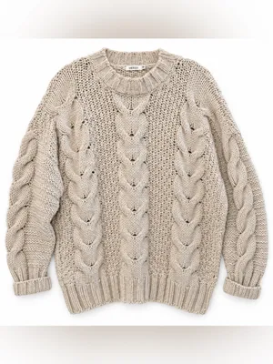 MERSEA Womens OS Chunky Cable Knit Sweater Wool Alpaca Cream Made in Italy thumbnail 2