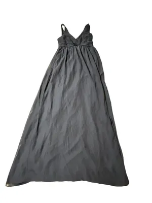 Birdy Grey Navy Blue Pleated V Neck Chiffon Maxi Dress Formal Wedding Guest M thumbnail 1