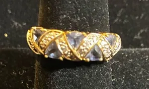 Gold tone Cocktail Ring with Clear and blue Stones size 8 thumbnail 1