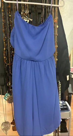 Express Strapless Ruffle Romper in Periwinkle thumbnail 1