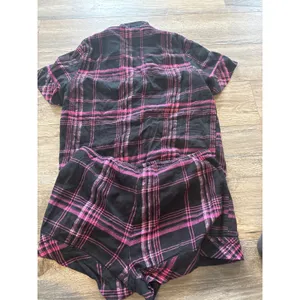 Victoria's Secret Pink Black Plaid Metallic Pajama Set Short Sleeve Shorts M thumbnail 5