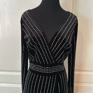 Windsor Black Velvet Studded V Neck Wrap Long Sleeve Dress thumbnail 5