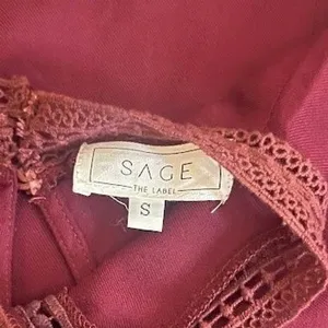 Sage The Label Mini Dress Womens S Burgundy Excellent Boho Lace Embroidered thumbnail 7