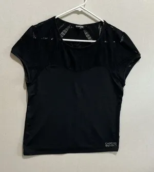 bebe Black Short Sleeve Mesh Yoke Athletic Tee thumbnail 1