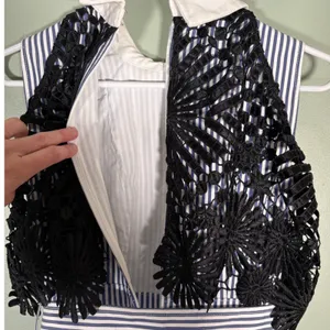 Self-Portrait Blue White Striped Lace Overlay‎ Collared Mini Dress Belted size 0 thumbnail 10