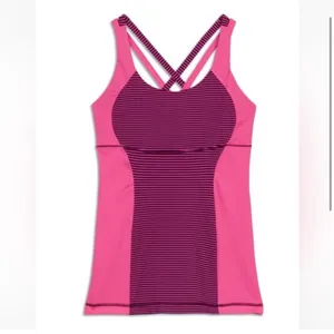 Lululemon Energy Striped Crossback Tank Top Raspberry Glo Built in Bra Size 4 thumbnail 3
