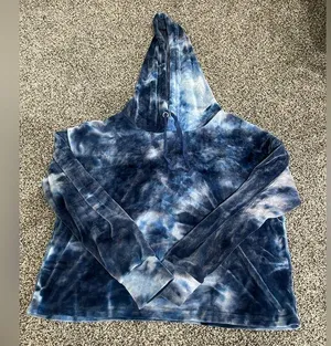 blue tie-dye pull over long sleeve hooded sweatshirt M thumbnail 1