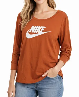 Nike Long Sleeve Graphic Logo Tee‎ Shirt Orange White Swoosh Women’s Size 1X thumbnail 1