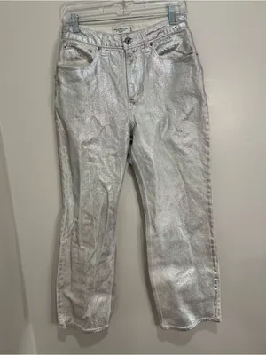 Abercrombie & Fitch Silver Metallic Jeans 28/6R Curve Love 90s‎ relaxed jeans thumbnail 3