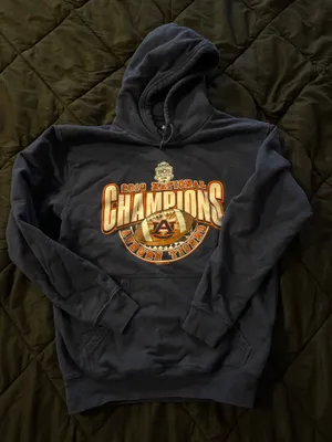 {KNIGHTS APPAREL} 2010 National Champions Auburn Tigers Navy Blue Hoodie Medium thumbnail 1