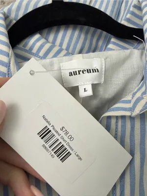 AUREUM Blue and White Striped Pleated Shirt Dress Size Large NWT thumbnail 3