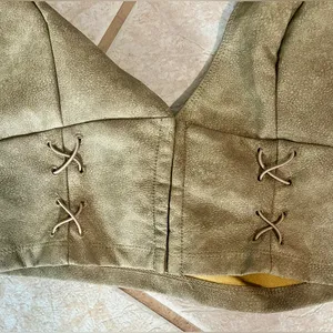 New! 2 Piece Faux Leather Lace Up Halter Top with Mini Skirt Set gold sz large thumbnail 9