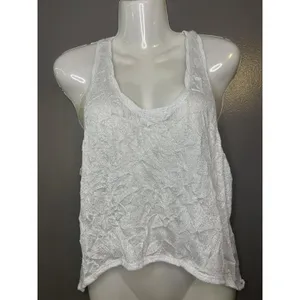 Free People Tank Top Womens Small Silver Lurex Scoop Neck Racerback Cropped thumbnail 2