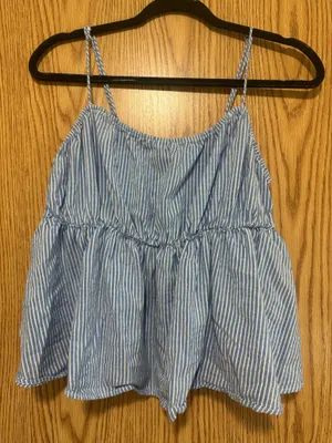 H&M Blue & White Striped Flowy Cami Top – Size L thumbnail 1