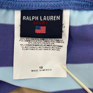 Ralph Lauren Sport Blue Aqua Y2K Wide Stripe Bikini Bottoms Coastal Pool Size 10 thumbnail 7