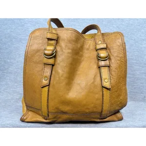 Vintage Fossil Mustard Yellow Pebbled Leather Tote Bag Brass Key Charm Boho thumbnail 5