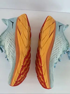 Hoka Clifton 8 Women's Mint Blue Running Shoes with Orange Midsole thumbnail 8