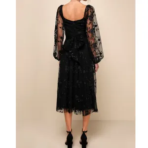 NEW Lulus Darling Charisma Black Mesh Embroidered Balloon Sleeves Midi Dress XS thumbnail 3