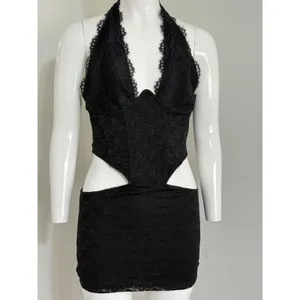 Windsor Gothic Lace Halter Mini Dress Women’s Black Cutout Whimsigoth Size M thumbnail 2