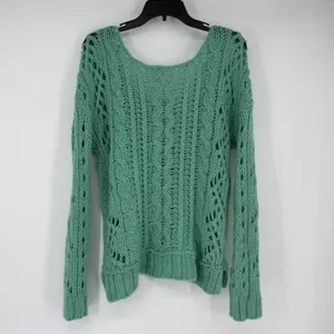 Free People‎ Green Chunky Open Knit Mohair Wool Blend Sweater Medium Womens thumbnail 2