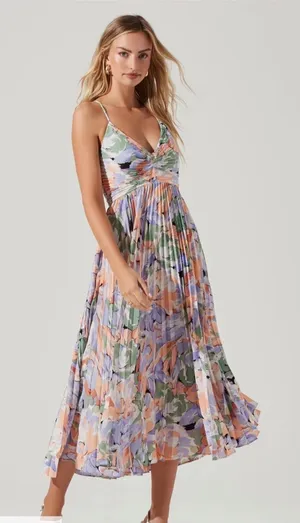 Astr the Label Blythe Pleated Spaghetti-Strap Maxi Dress in Lavender Peach Large thumbnail 1