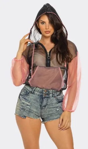 Y2K Mesh Cropped Jacket | Layered Baddie Look Pink Size XL thumbnail 1