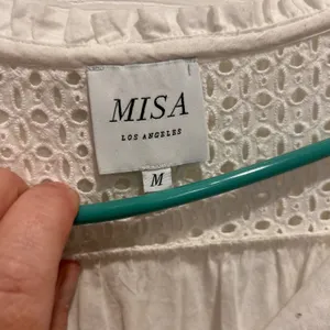MISA Los Angeles Sarika White Eyelet Ruffle‎ Mini Dress Smocked Waist Medium thumbnail 4