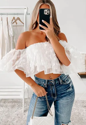Nana Macs Ruffle Floral Crop Top thumbnail 1