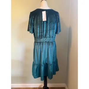 French Connection Velvet Dress Emerald Green whimsigoth boho Ruffle Mini L party thumbnail 4