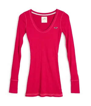 Hollister Y2K Pink Ribbed Long Sleeve Top Scoop Neck Logo Tee Size Medium thumbnail 1