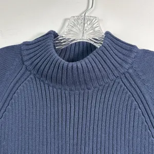 Lands End Navy Blue Ribbed Mock Neck‎ Short Sleeve Cotton Sweater XL 18 thumbnail 4