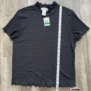Planet Gold Macy’s NWT Black Mock Neck Lettuce Trim Ribbed Short Sleeve Top thumbnail 11