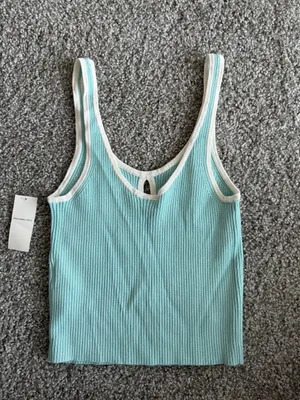 Abercrombie & Fitch Knit Ribbed Blue Tank with White Trim Coastal SZ Medium thumbnail 3