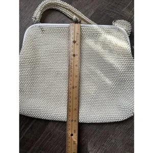 60s Beaded White Handbag Handle Evening Bag Purse USA Two Sided thumbnail 7