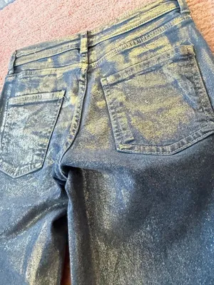 Zara Metallic Gold Coated Skinny Jeans Women Size 0 / EU 32 Blue Gold Stretch NW thumbnail 9