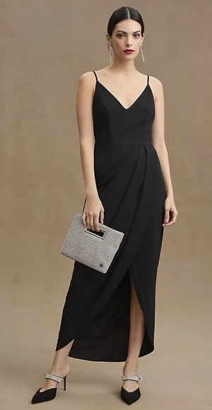 Anthropologie BHLDN Lyra V-Neck Faux Wrap Stretch Crepe Midi Dress Size 2 thumbnail 1