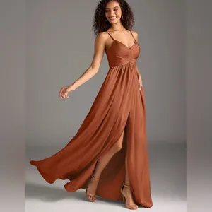 Azazie Alia bridesmaid gown NWT A6 Cedar Rose A-line Pleated Stretch Satin Dress thumbnail 2