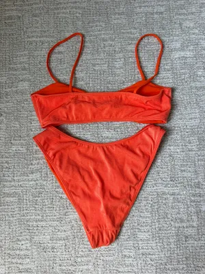 PacSun Bright Orange Ribbed Bikini Set thumbnail 2