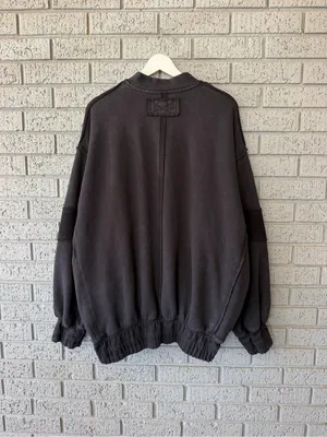 Free People Lou Moto Zip Jacket Sweatshirt Size XS Black Oversized Slouchy thumbnail 6