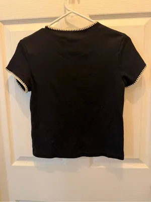 Mango Black Short Sleeve Tee with White Trim Detailing thumbnail 3