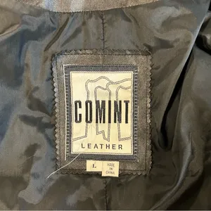 Comint‎ Leather Black Trench Coat Long Duster Jacket Womens Large C5087 Vintage thumbnail 11