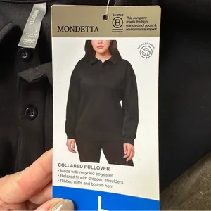 Mondetta Collared Fleece Pullover Top NWT Women's Size Large Black thumbnail 6