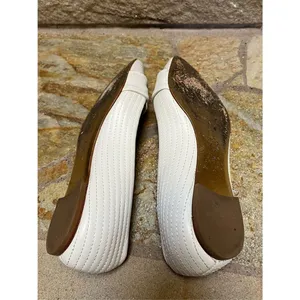 Tory Burch pointed-toe Stiched Gold Tone Logo flats white leather size 8 thumbnail 9
