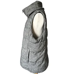 Old Navy Puffer Vest Grey Herringbone Tweed Wool Blend Fleece XL Funnel Neck thumbnail 3
