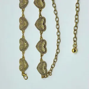 Vintage Y2K Boho Gold Textured Heart Chain Belt, Fits 22.5–40 Inches, X7GA1173 thumbnail 7
