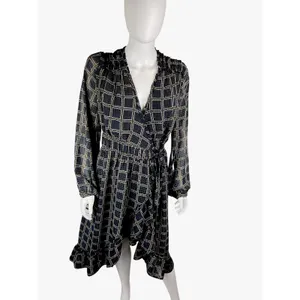 Anthropologie‎ dRA Cicero Wrap Asymmetric Dress Ruffle Plaid Boho Blue - Large thumbnail 4