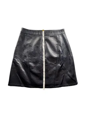 Zara Basic Faux Leather Mini Skirt Size S Dark Navy Blue Side Zip Textured thumbnail 8